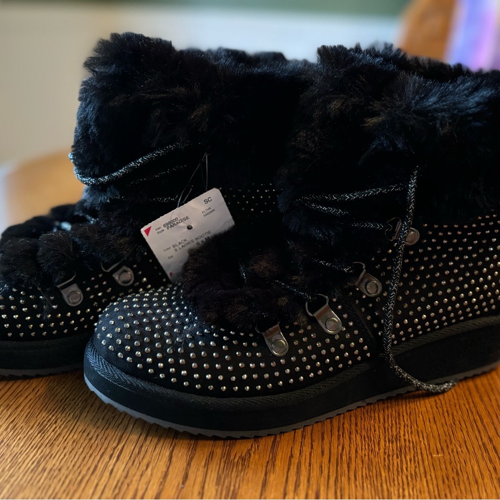 Brand new black fuzzy boots